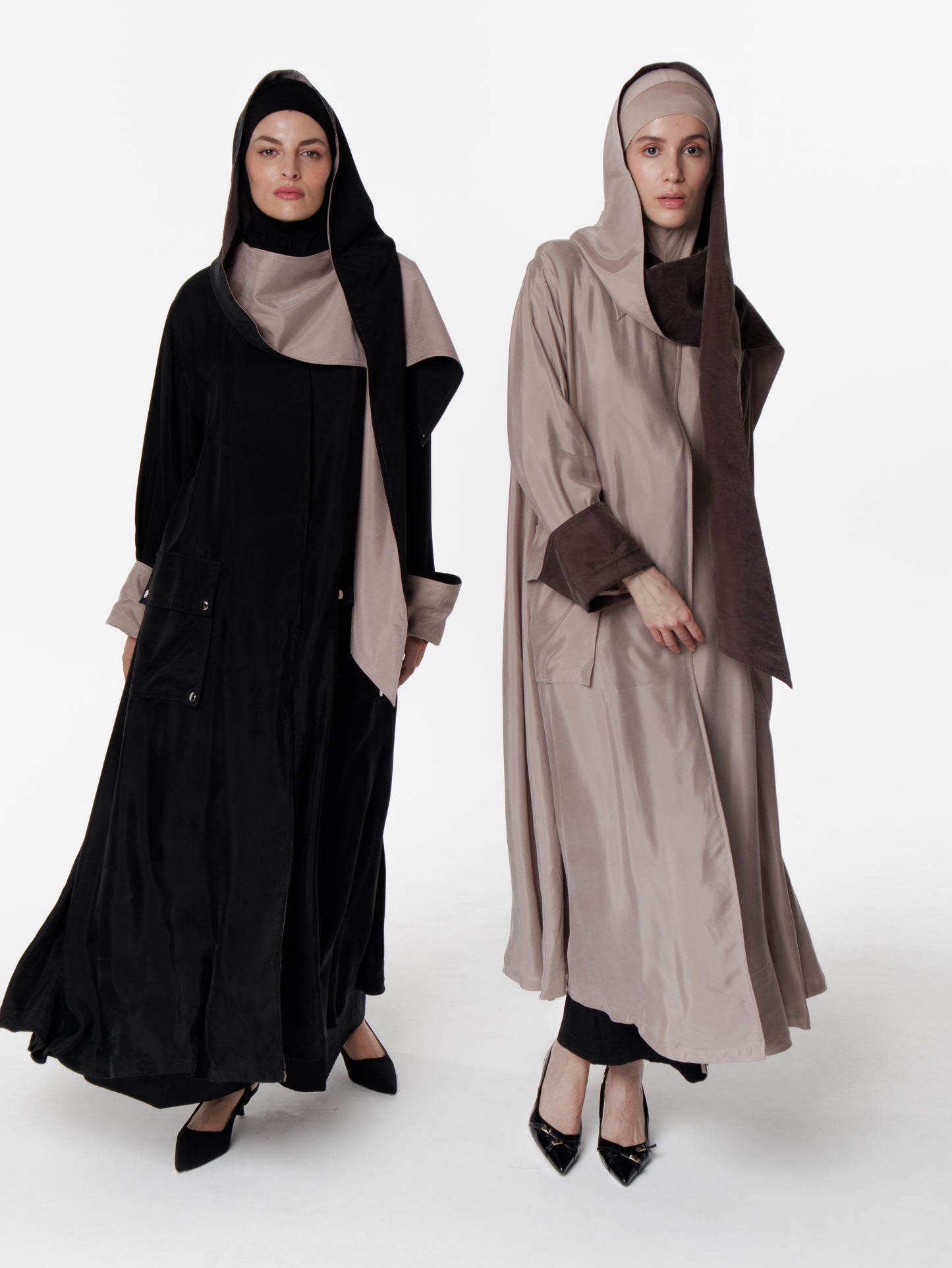 Hooded Contrasted Trenchcoat Abaya
