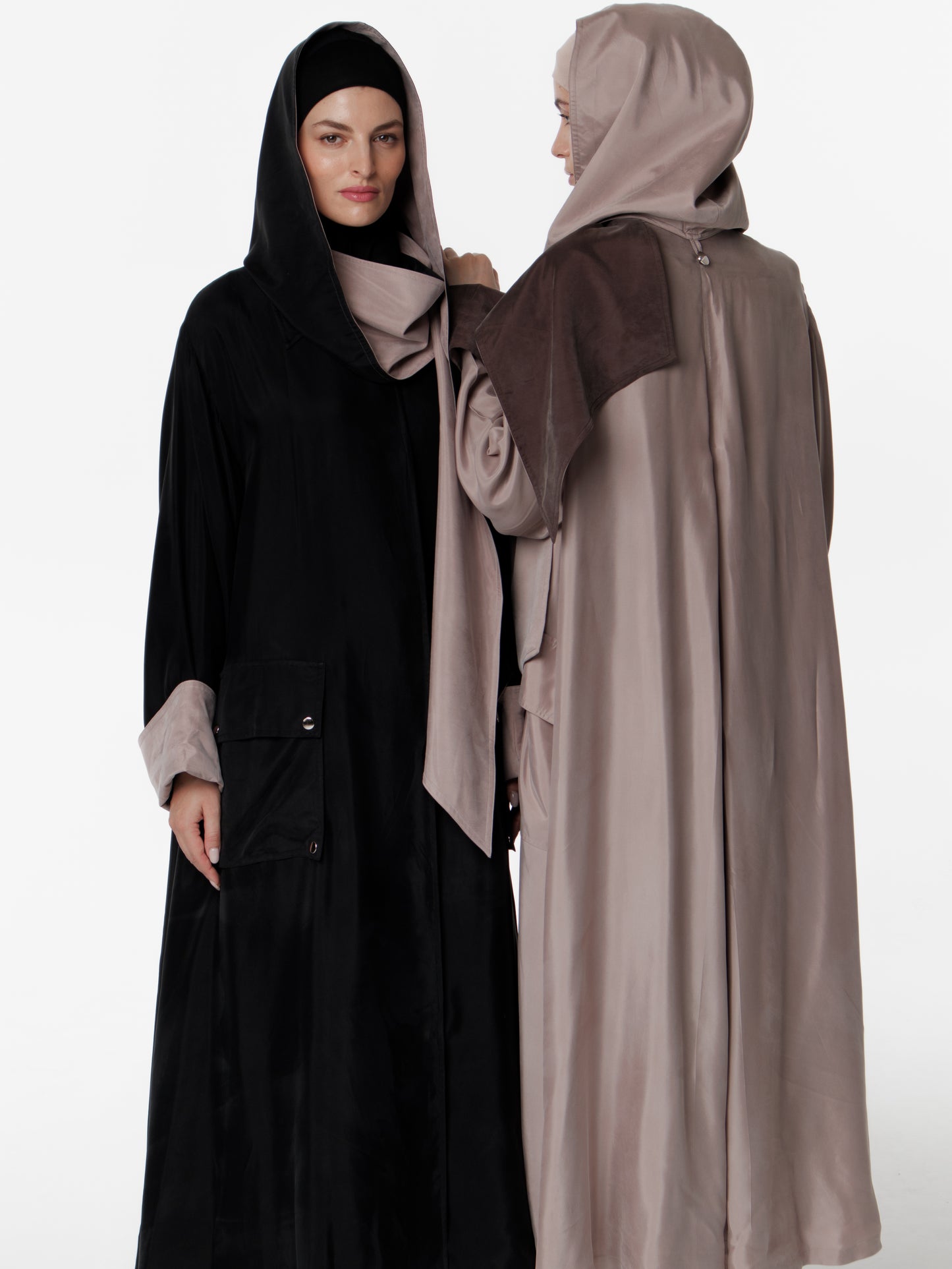 Hooded Contrasted Trenchcoat Abaya