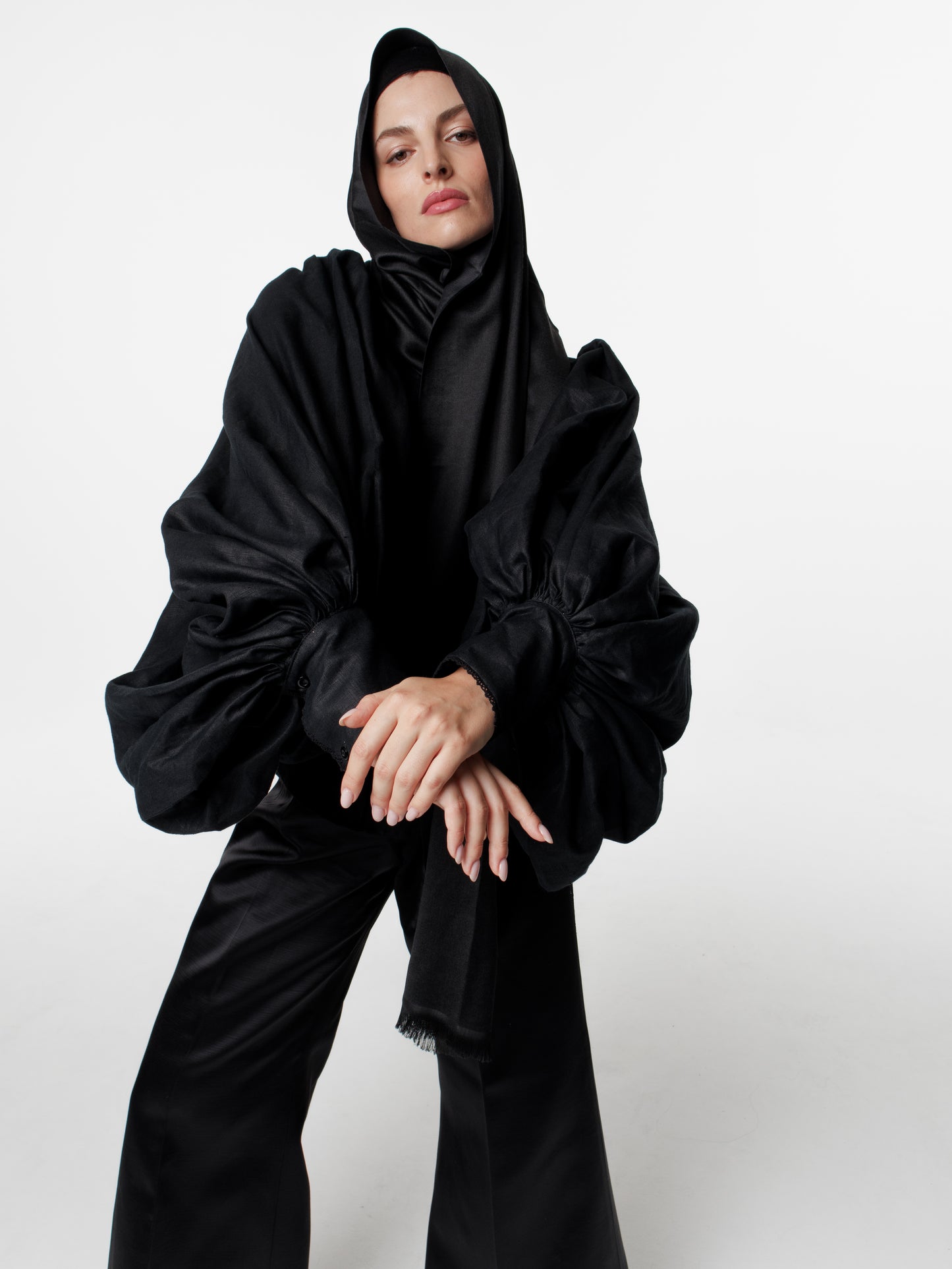 Linen Puff- Cuff Sleeves Shirt