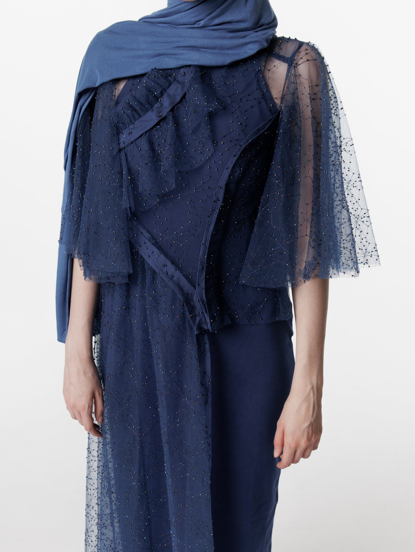 Versatile Long Beaded Mesh Blouse