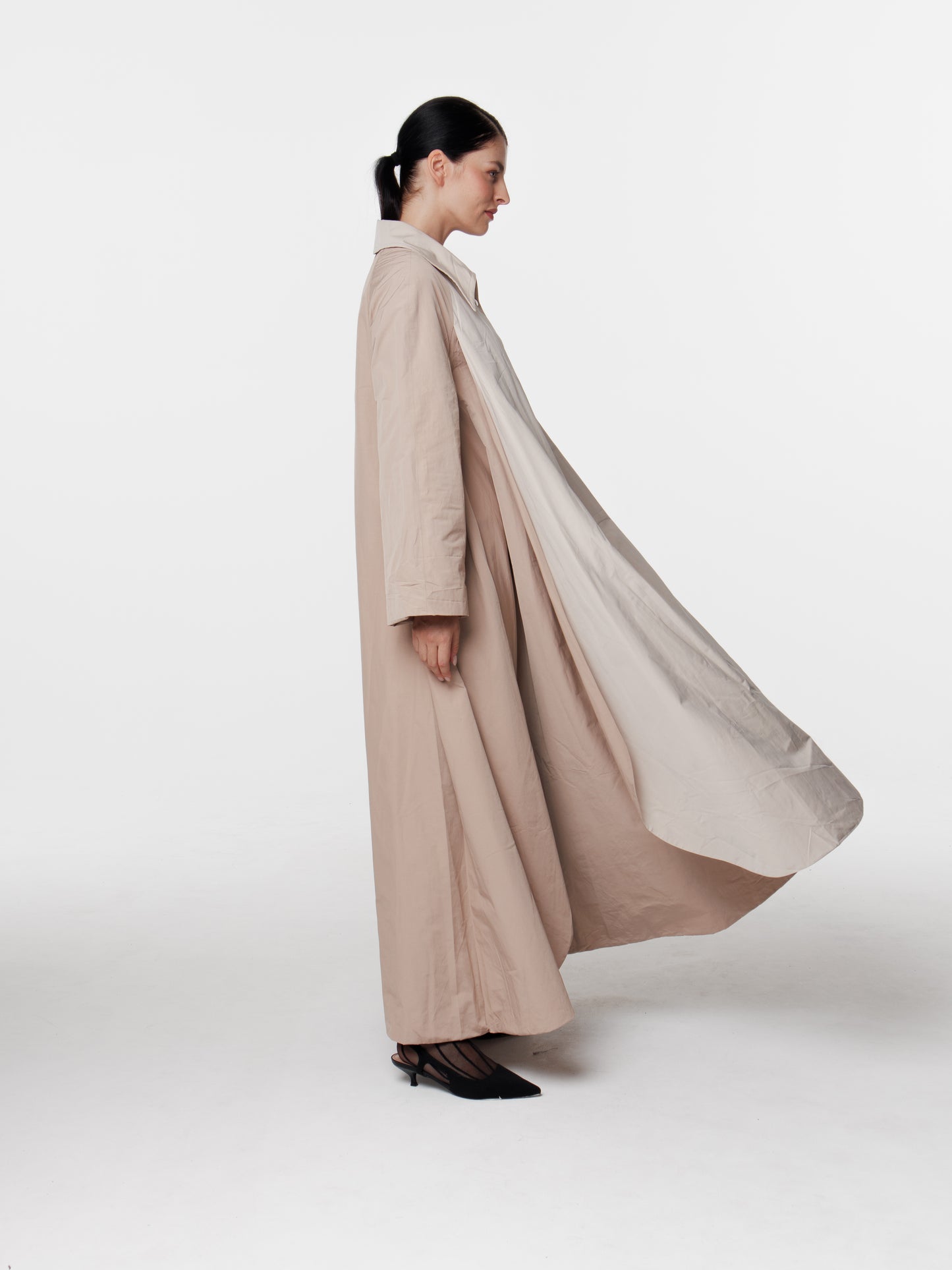 Nylon Taffeta Half Circle Cut Trenchcoat