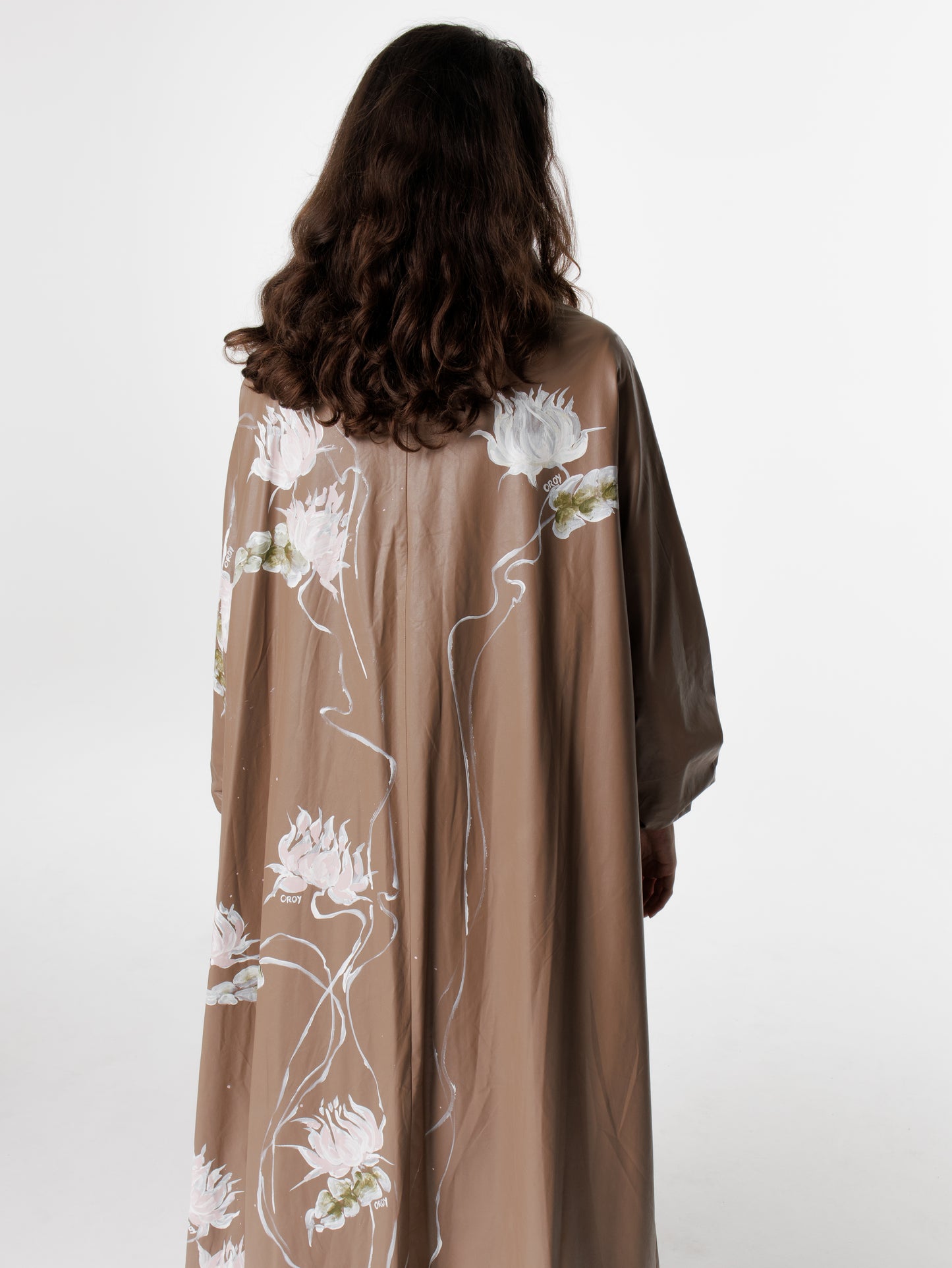 Faux Leather Hand- Painted High Neck Coat