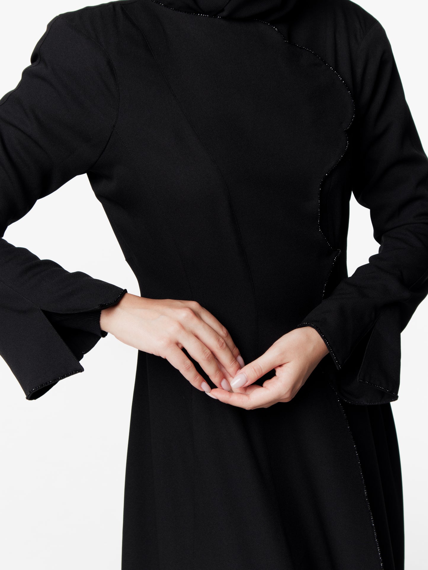Tailored Crep Long Snap Front Abaya Dress