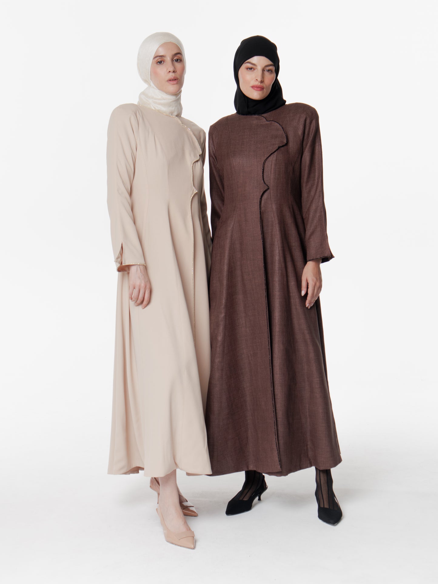 Tailored Textured Long Snap Front Abaya Dress