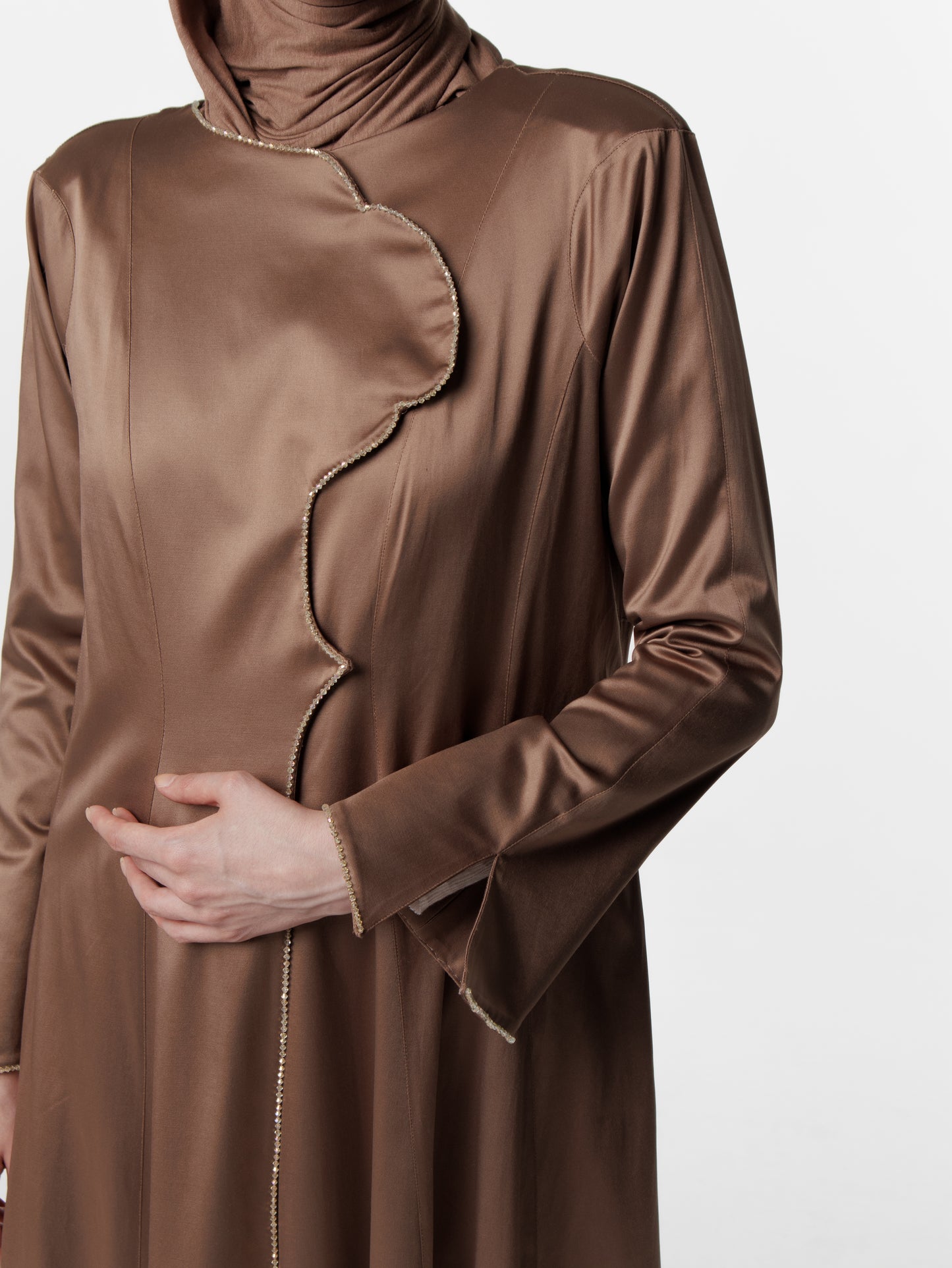 Tailored Cotton Satin Long Snap Front Abaya Dress