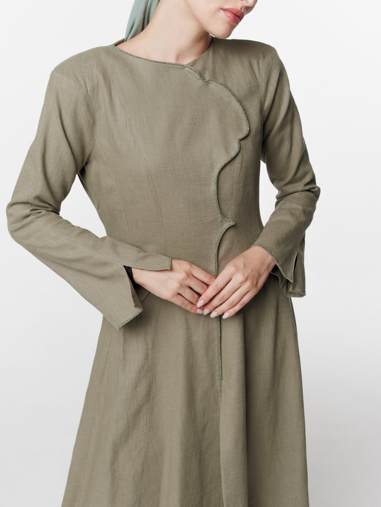 Tailored Linen Long Snap Front Abaya Dress