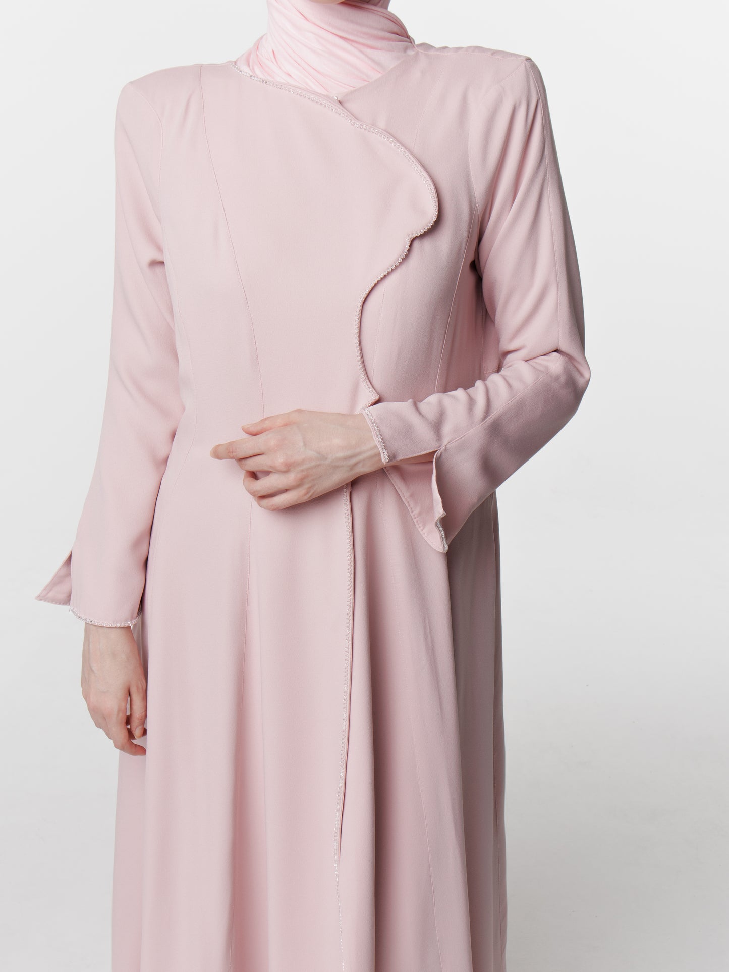Tailored Crep Long Snap Front Abaya Dress