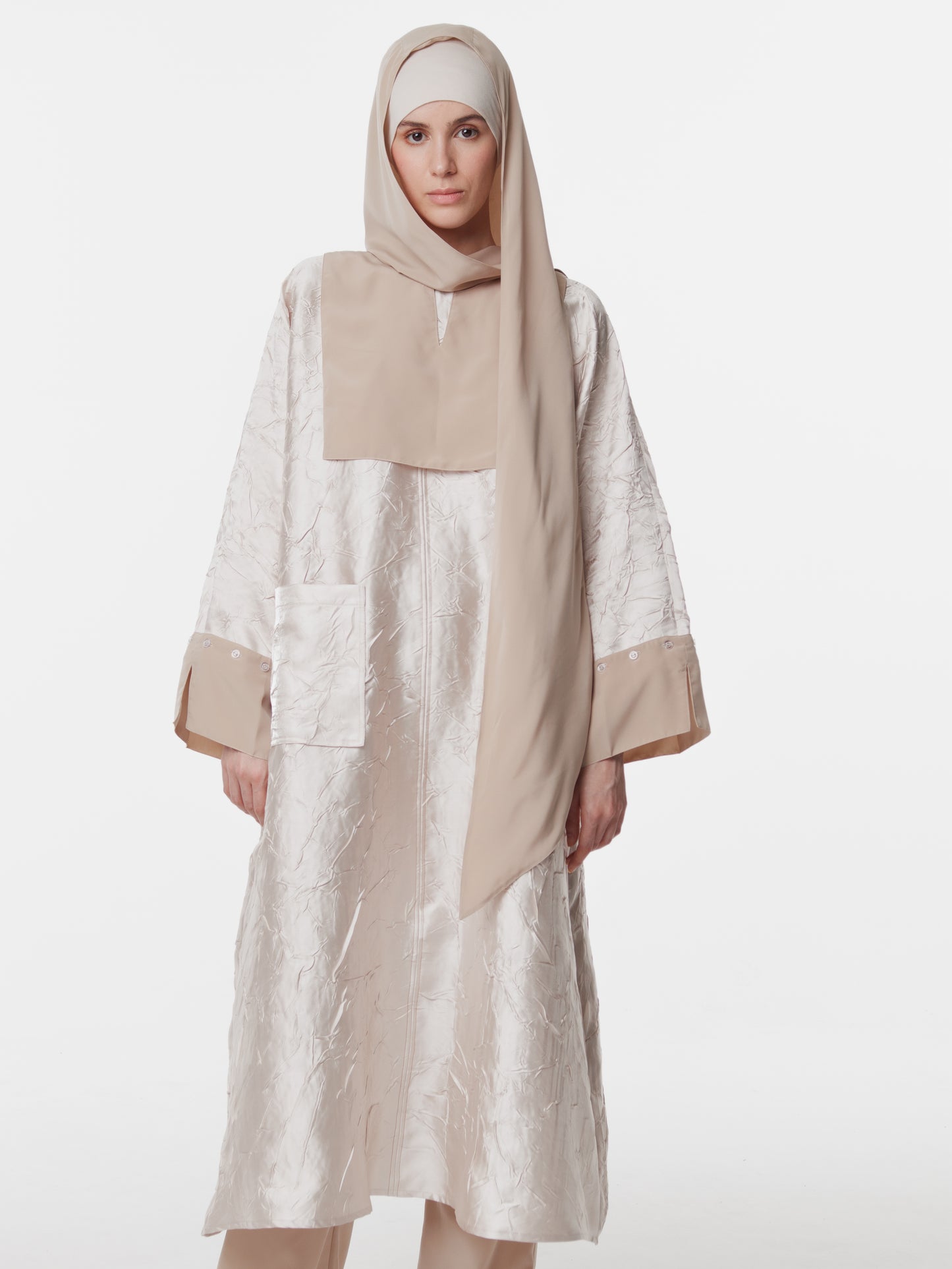 Long Satin Convertible Cuff Hijab Dress