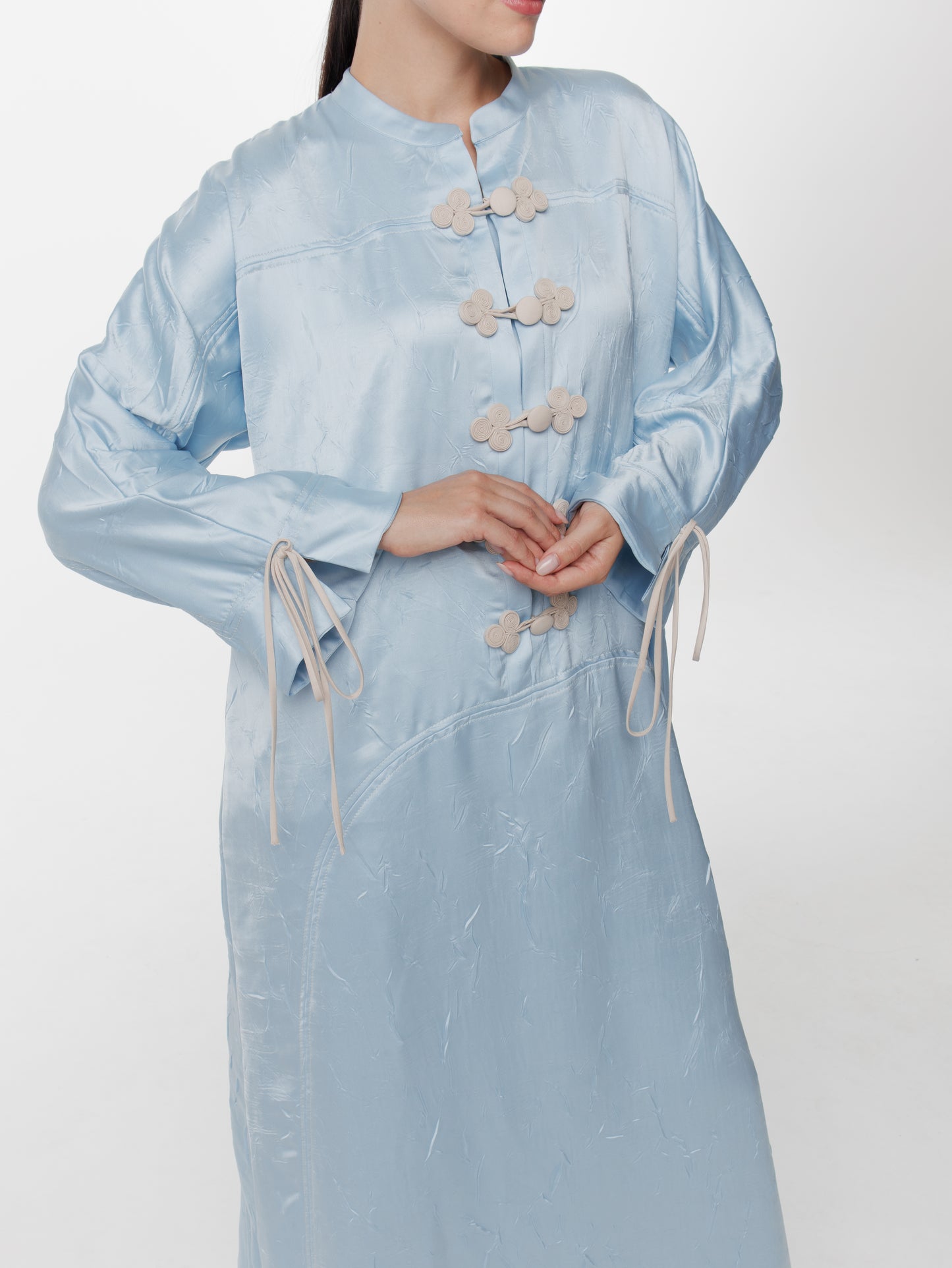 Long Satin Japanese Button Front Dress