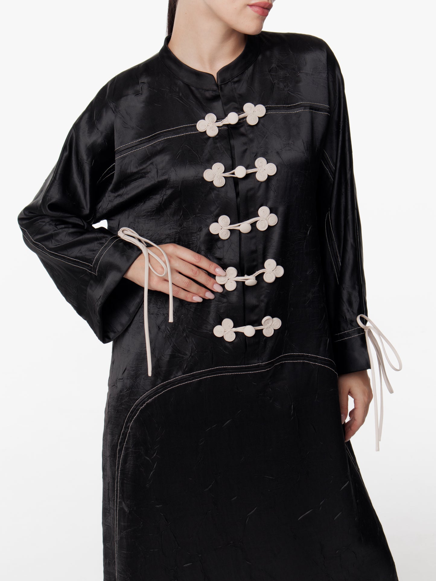 Long Satin Japanese Button Front Dress