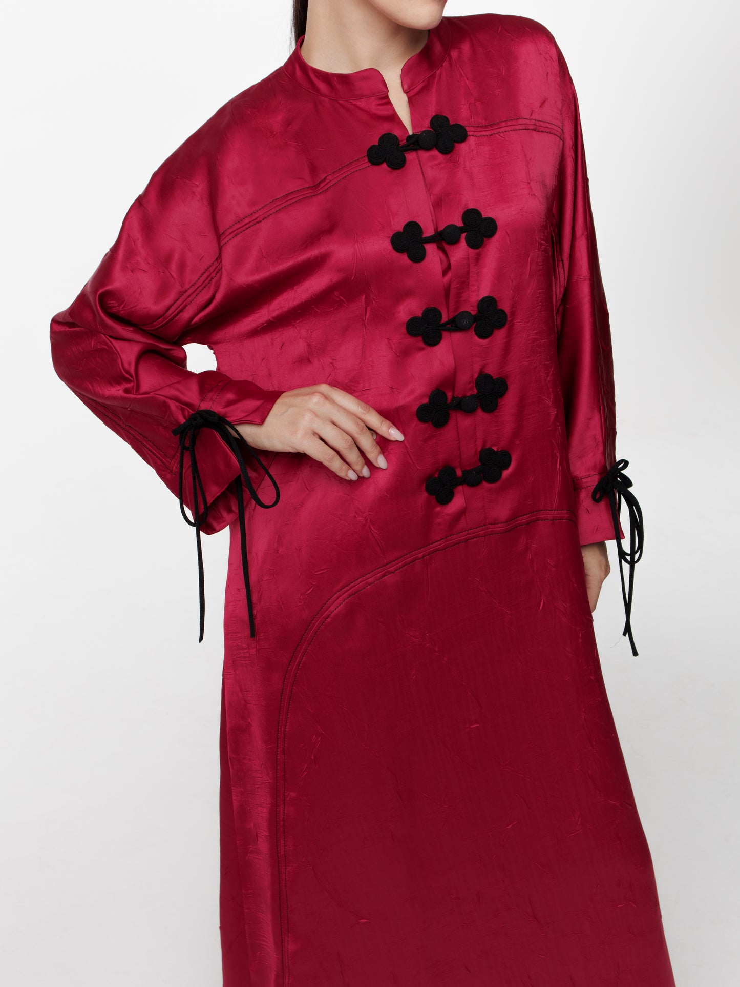 Long Satin Japanese Button Front Dress