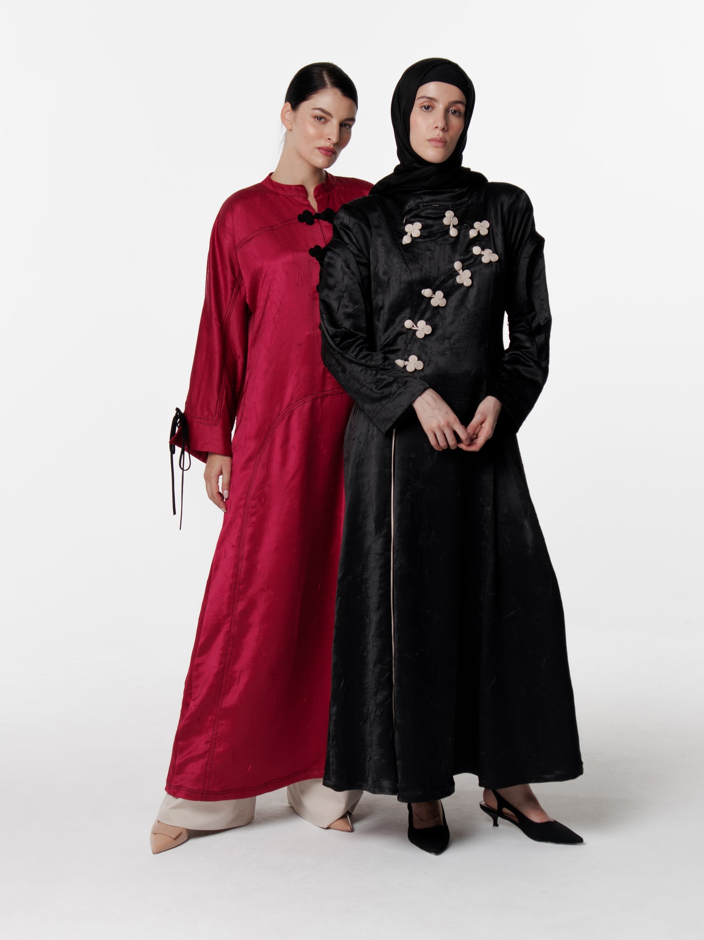 Modest Japanese Cut Pleated Long Satin Dress