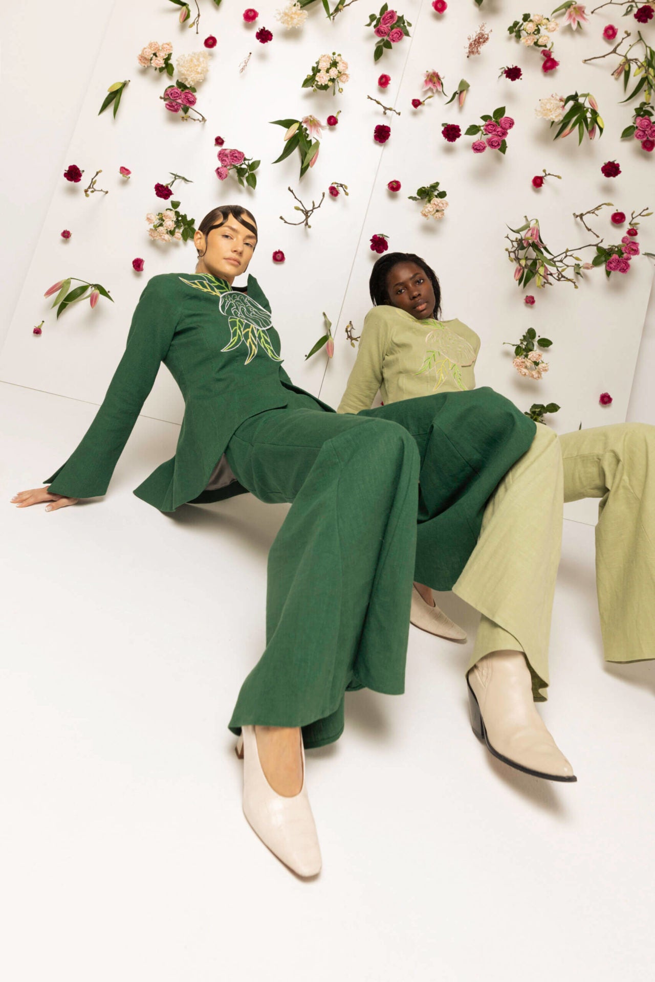 Linen Bell Bottom Trouser, Green