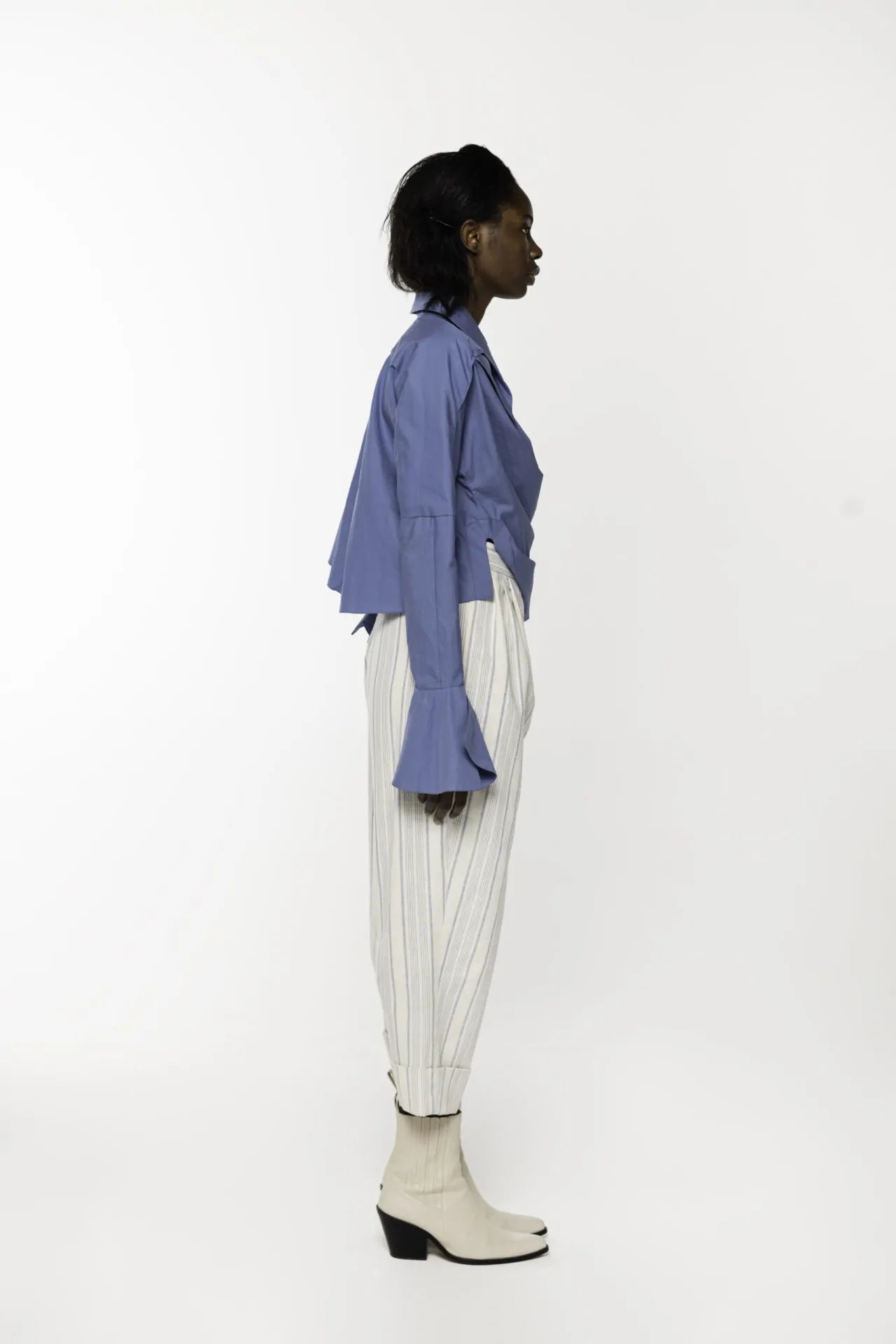 Silk Striped Canvas Trouser, Off-white