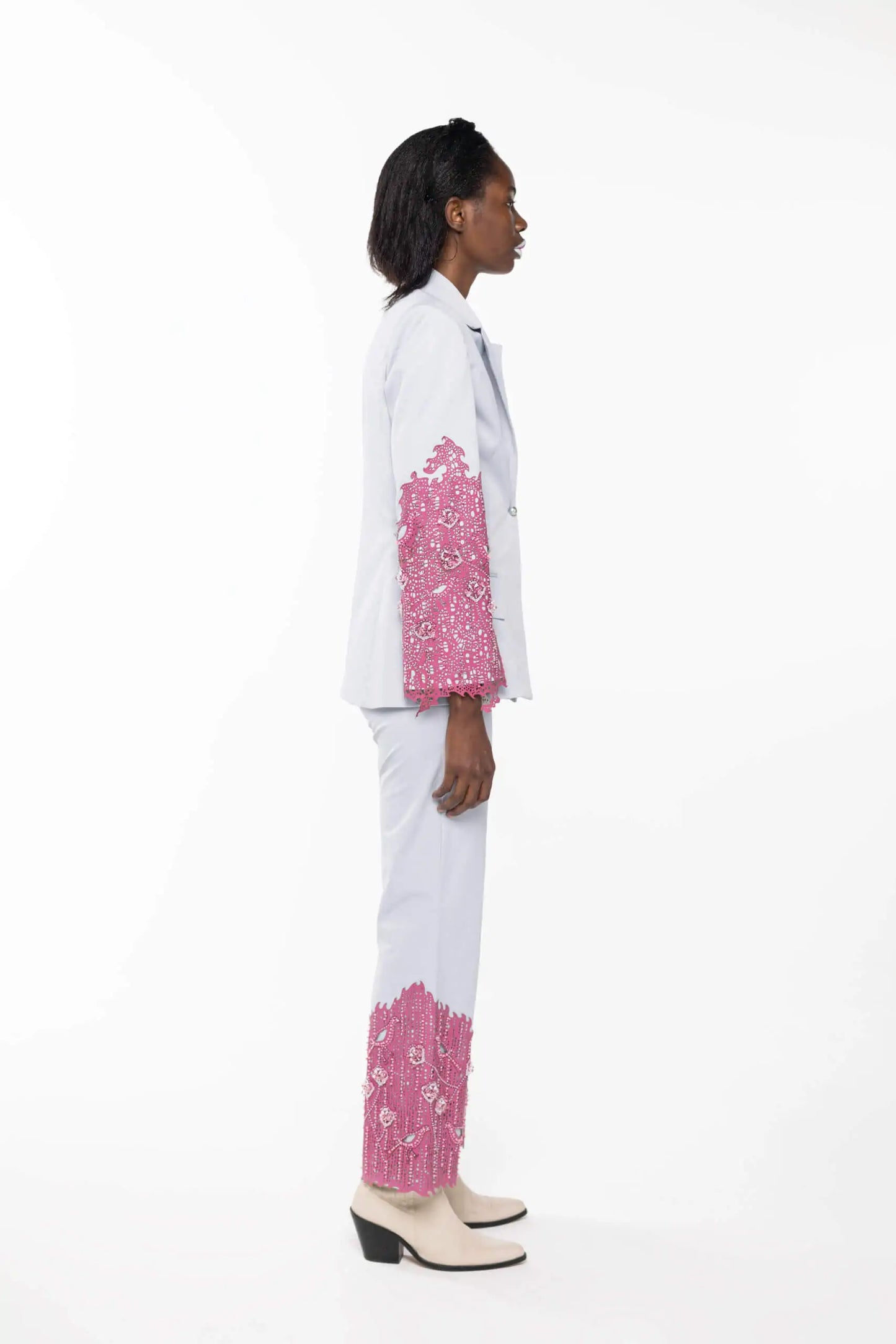 Capri Leather Jacket in Light Blue/Pink