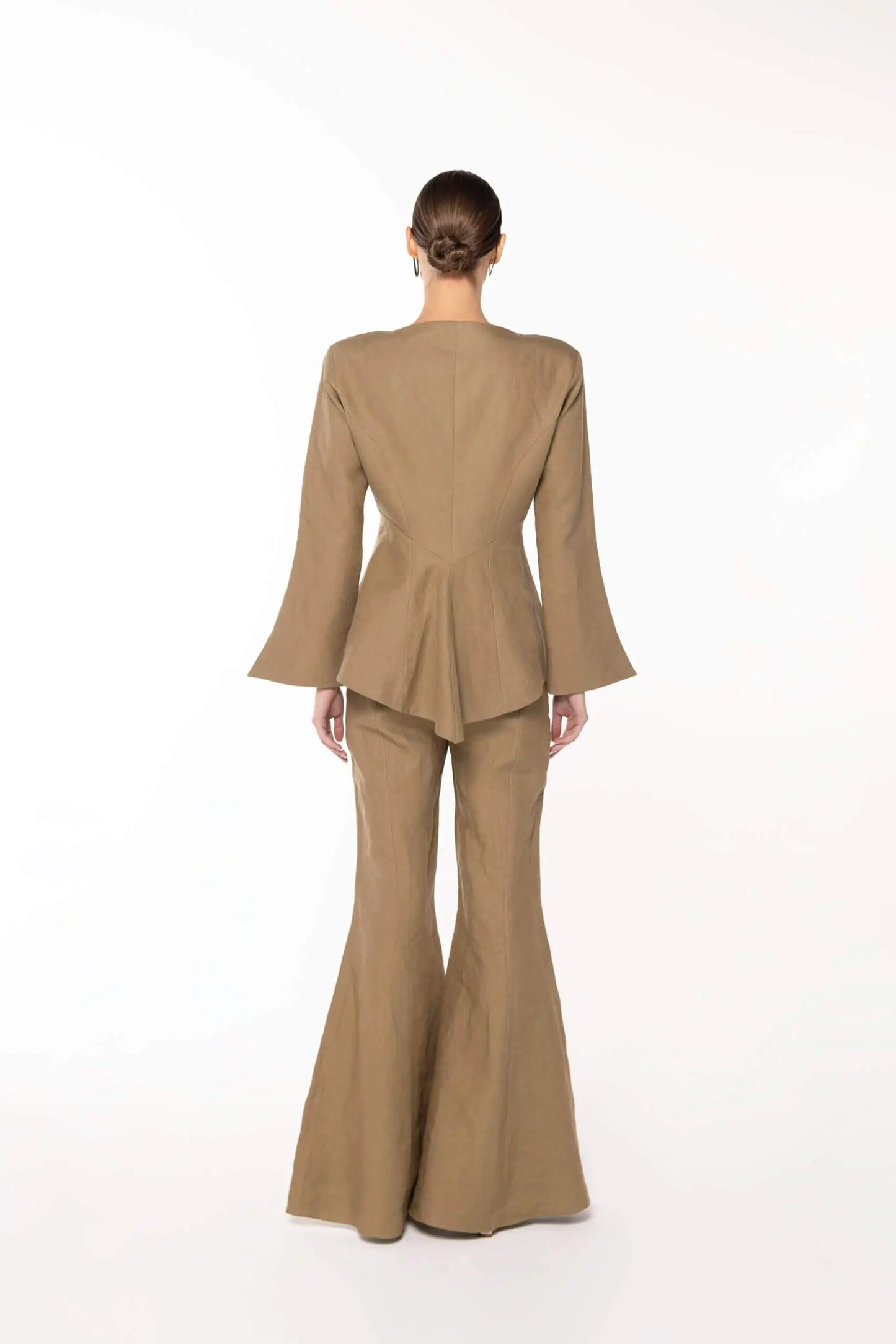 Linen Bell Bottom Trouser, Khaki