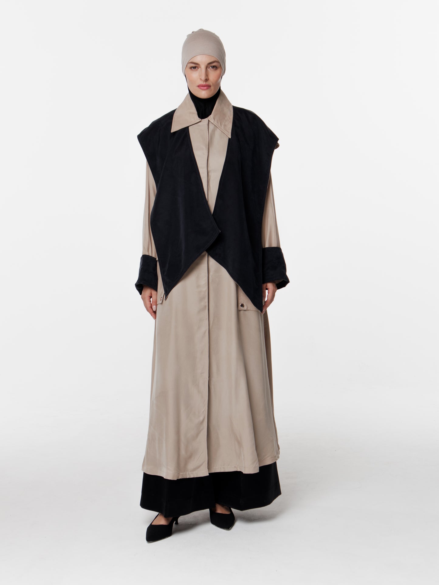 Hooded Contrasted Trenchcoat Abaya
