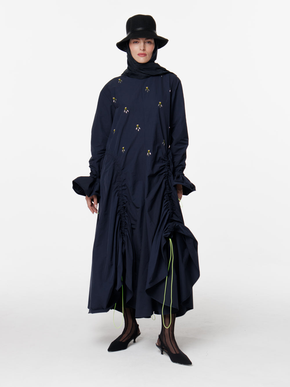 Hand-Embroidered Taffeta Dress