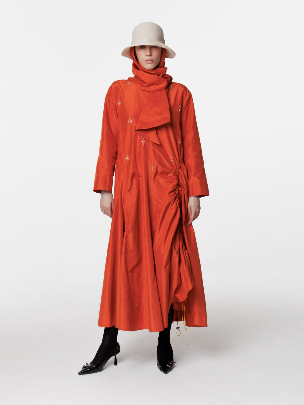 Hand-Embroidered Taffeta Dress