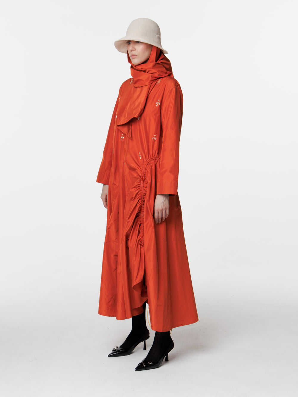 Hand-Embroidered Taffeta Dress
