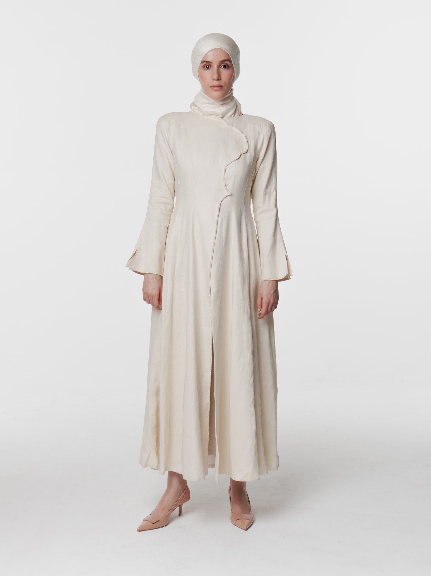 Tailored Linen Long Snap Front Abaya Dress