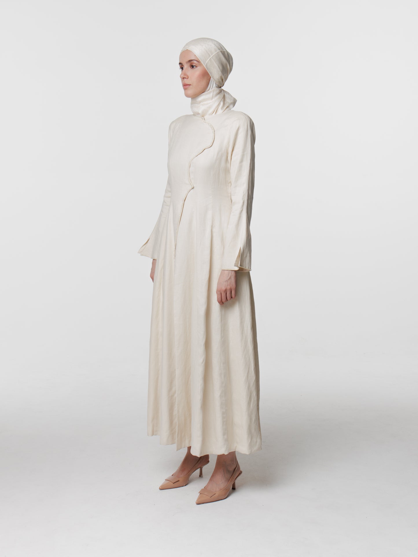 Tailored Linen Long Snap Front Abaya Dress