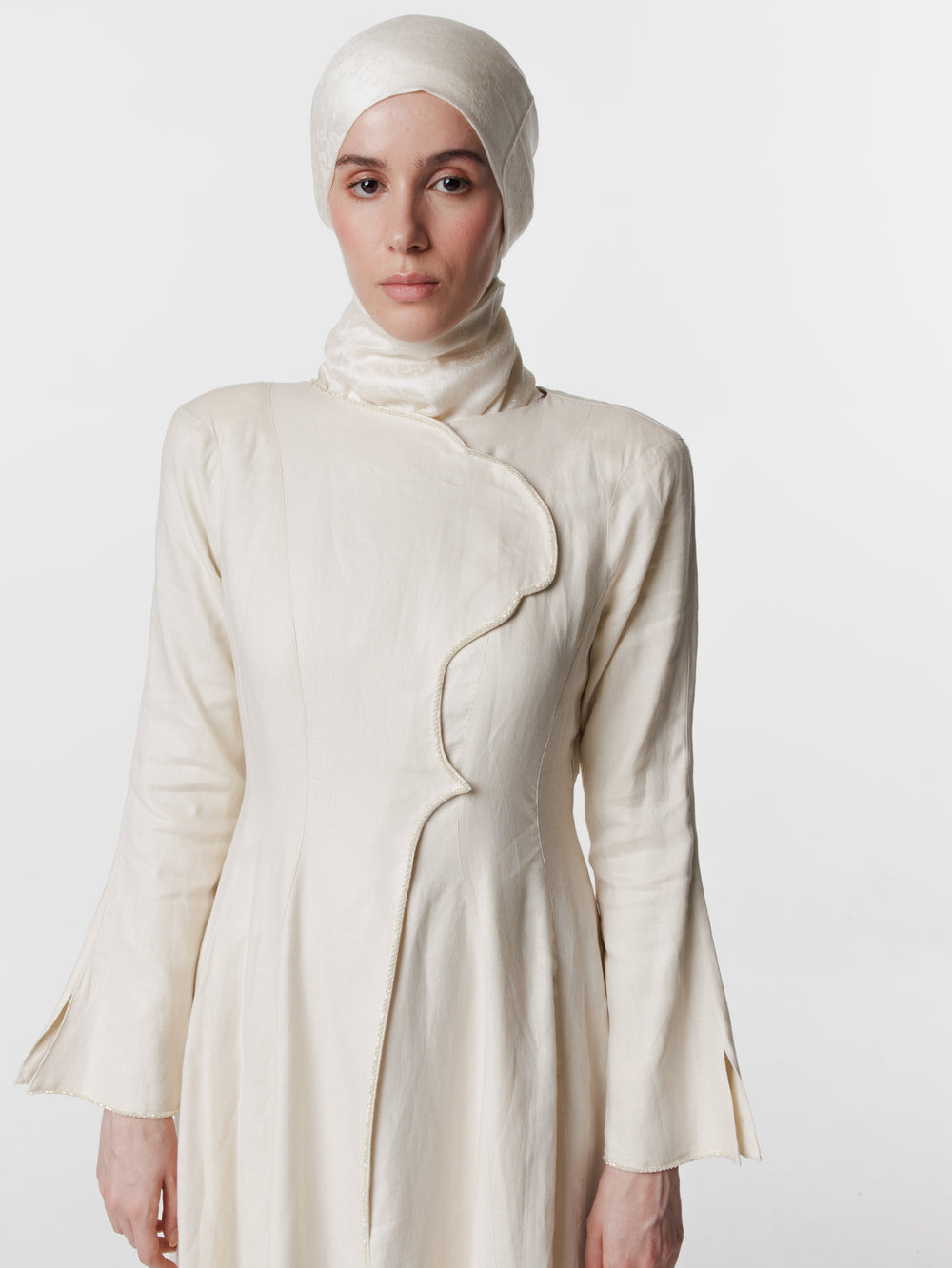 Tailored Linen Long Snap Front Abaya Dress