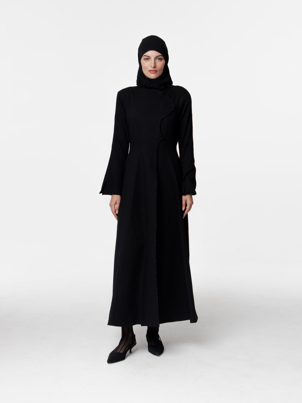 Tailored Crep Long Snap Front Abaya Dress