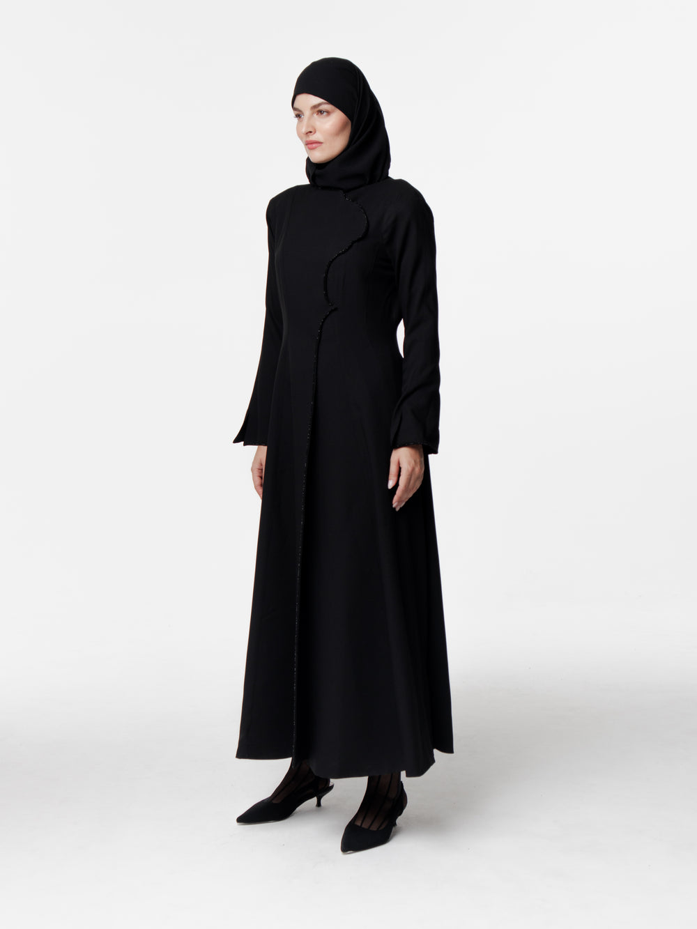 Tailored Crep Long Snap Front Abaya Dress