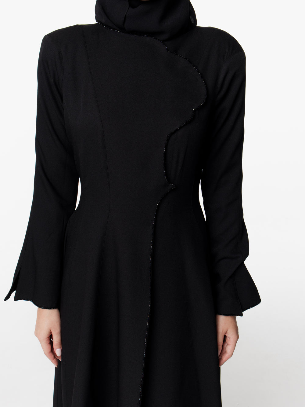 Tailored Crep Long Snap Front Abaya Dress