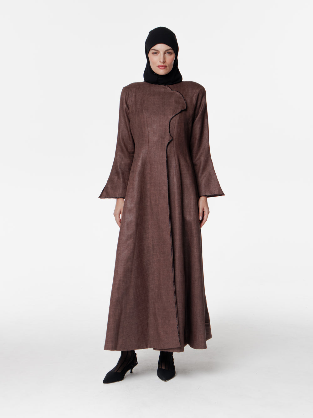 Tailored Textured Long Snap Front Abaya Dress