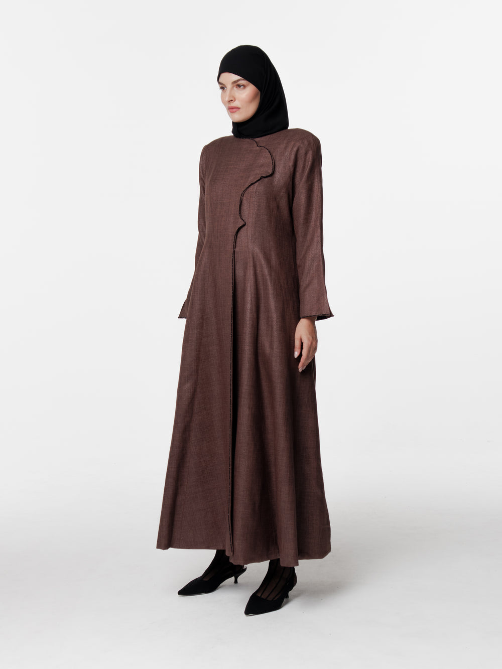 Tailored Textured Long Snap Front Abaya Dress