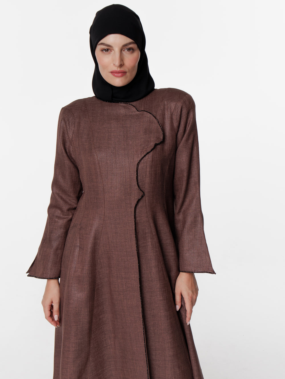 Tailored Textured Long Snap Front Abaya Dress