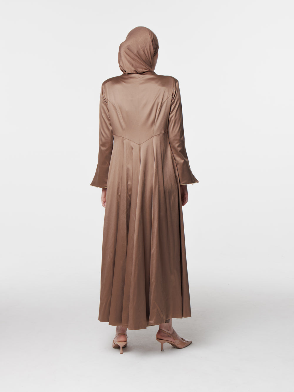 Tailored Cotton Satin Long Snap Front Abaya Dress
