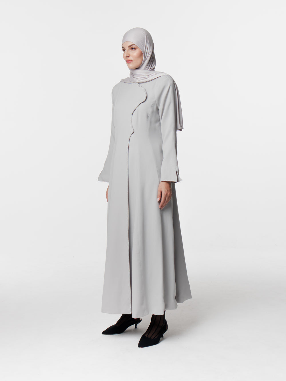 Tailored Crep Long Snap Front Abaya Dress
