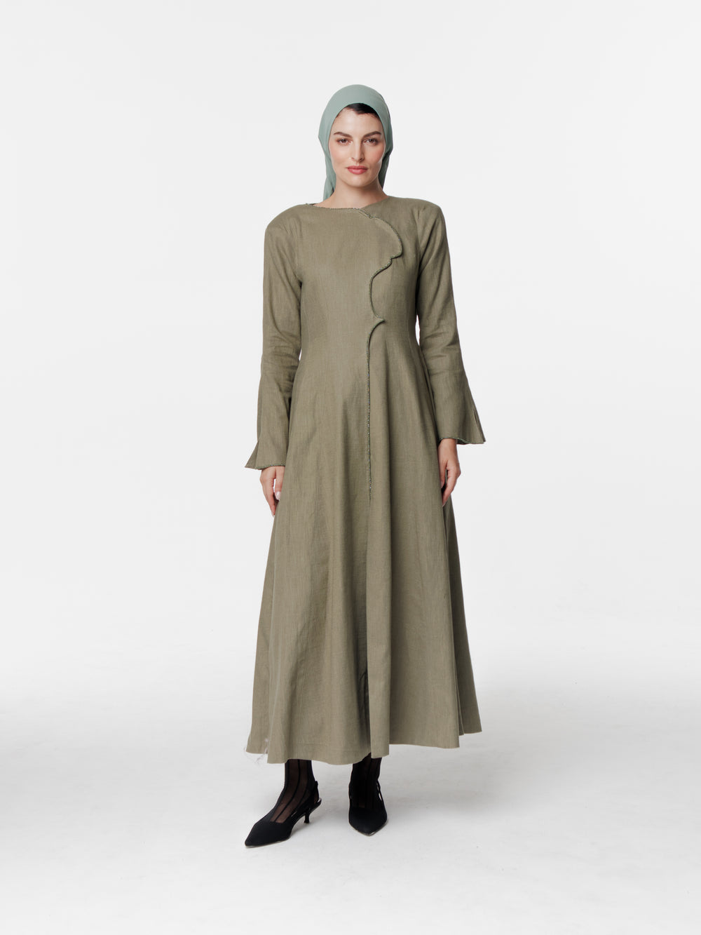 Tailored Linen Long Snap Front Abaya Dress