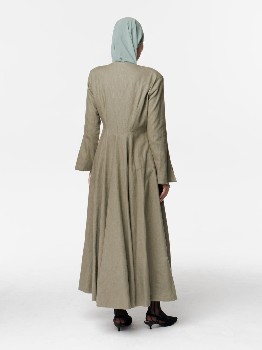 Tailored Linen Long Snap Front Abaya Dress