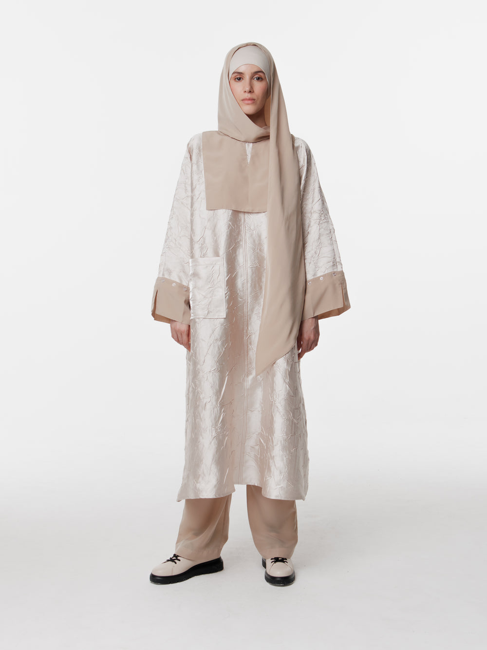 Long Satin Convertible Cuff Hijab Dress
