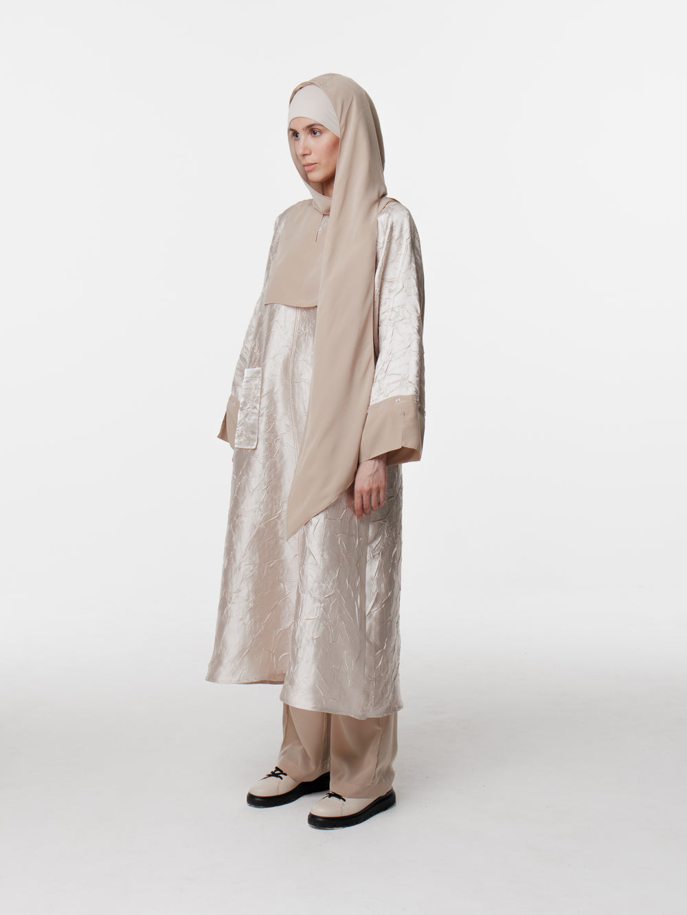 Long Satin Convertible Cuff Hijab Dress