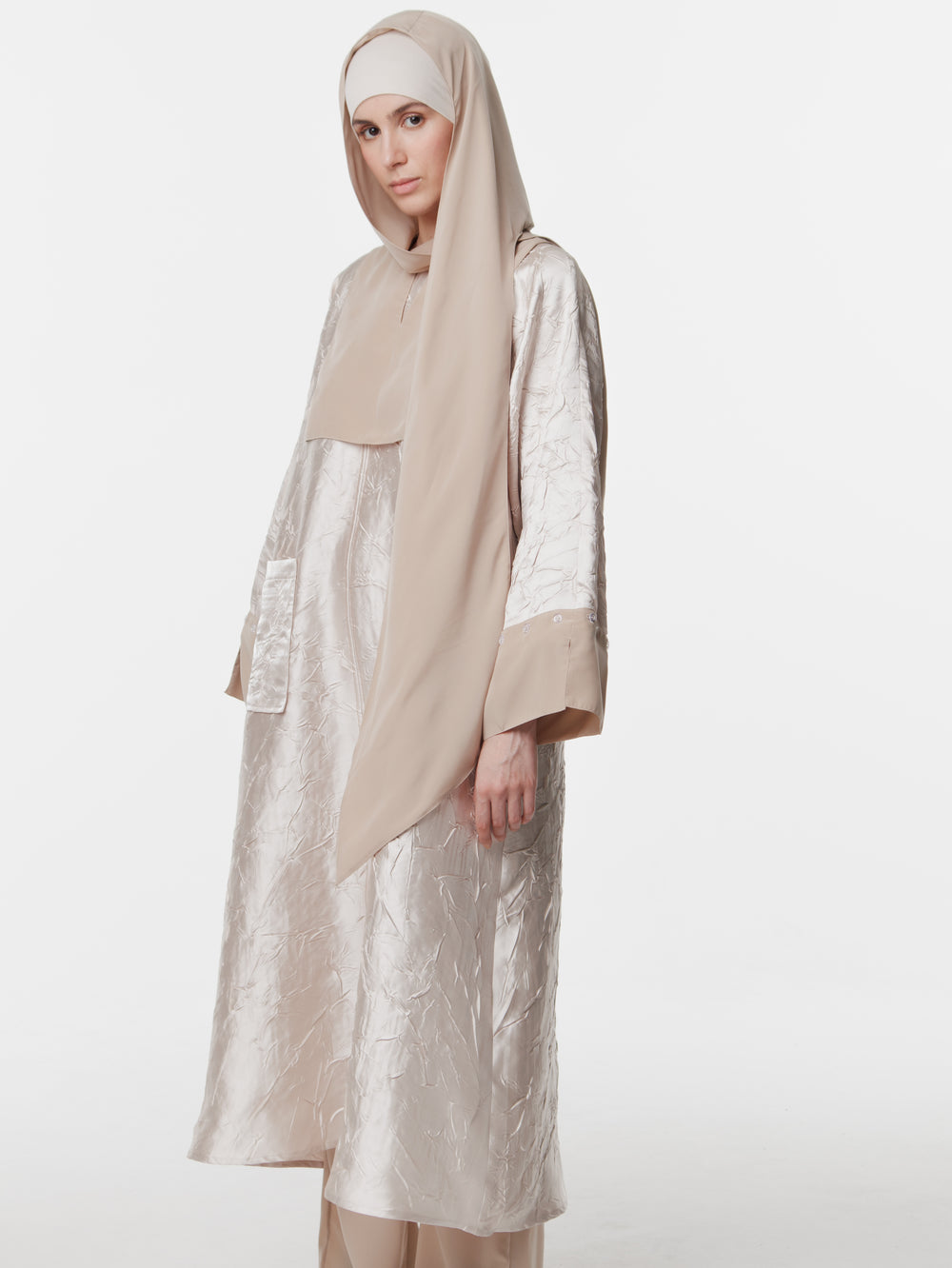 Long Satin Convertible Cuff Hijab Dress