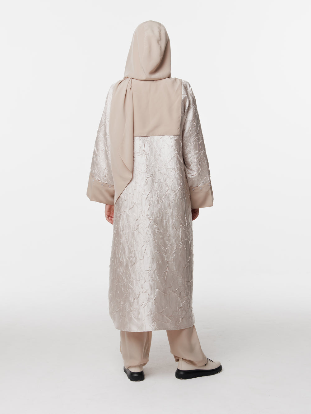 Long Satin Convertible Cuff Hijab Dress