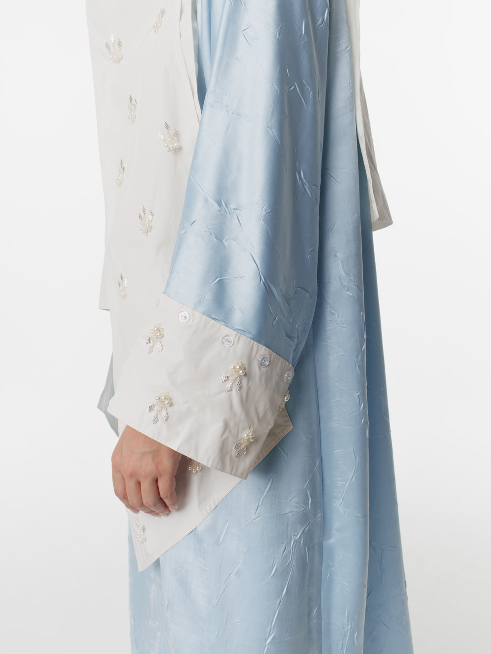 Long Satin Convertible Hand Embroidered Cuff Hijab Dress