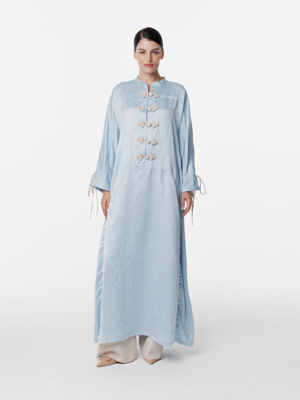 Long Satin Japanese Button Front Dress