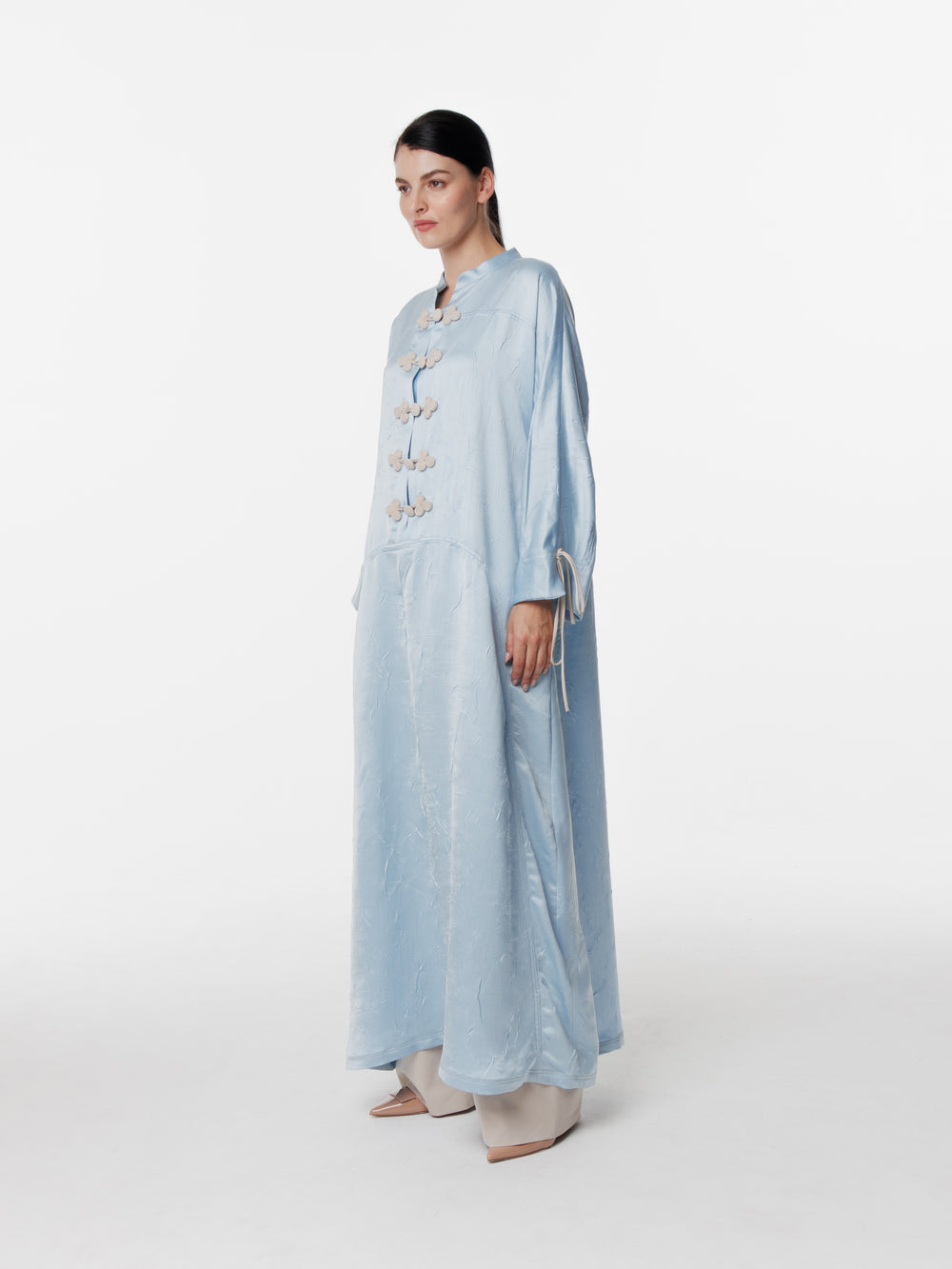 Long Satin Japanese Button Front Dress