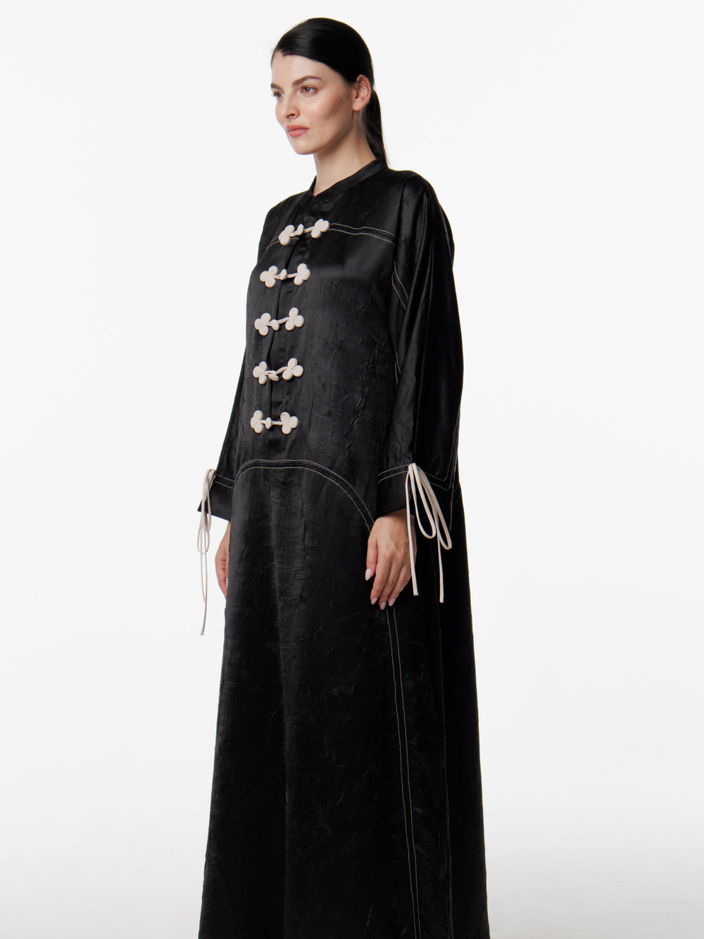 Long Satin Japanese Button Front Dress