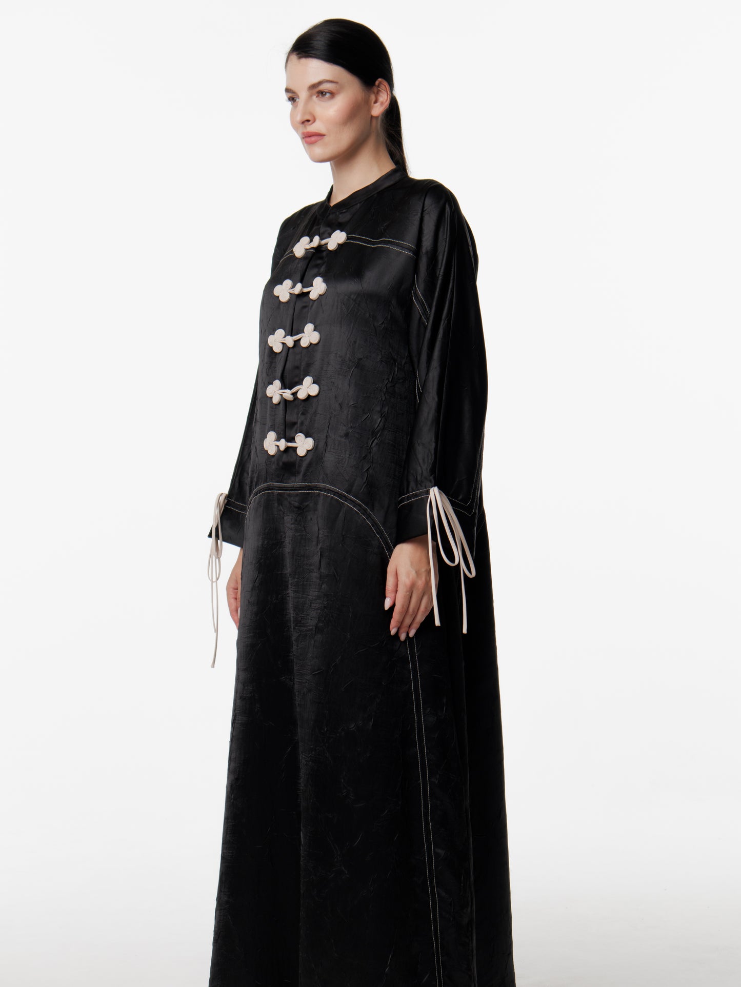 Long Satin Japanese Button Front Dress