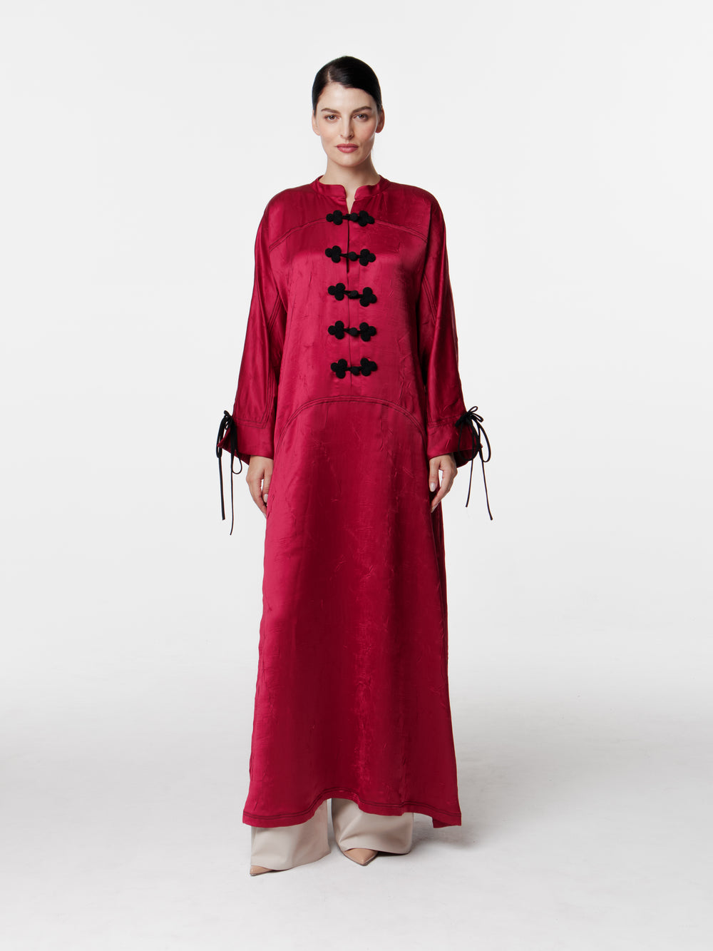 Long Satin Japanese Button Front Dress