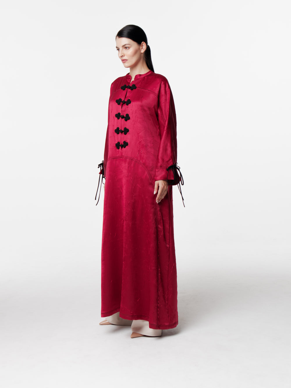 Long Satin Japanese Button Front Dress