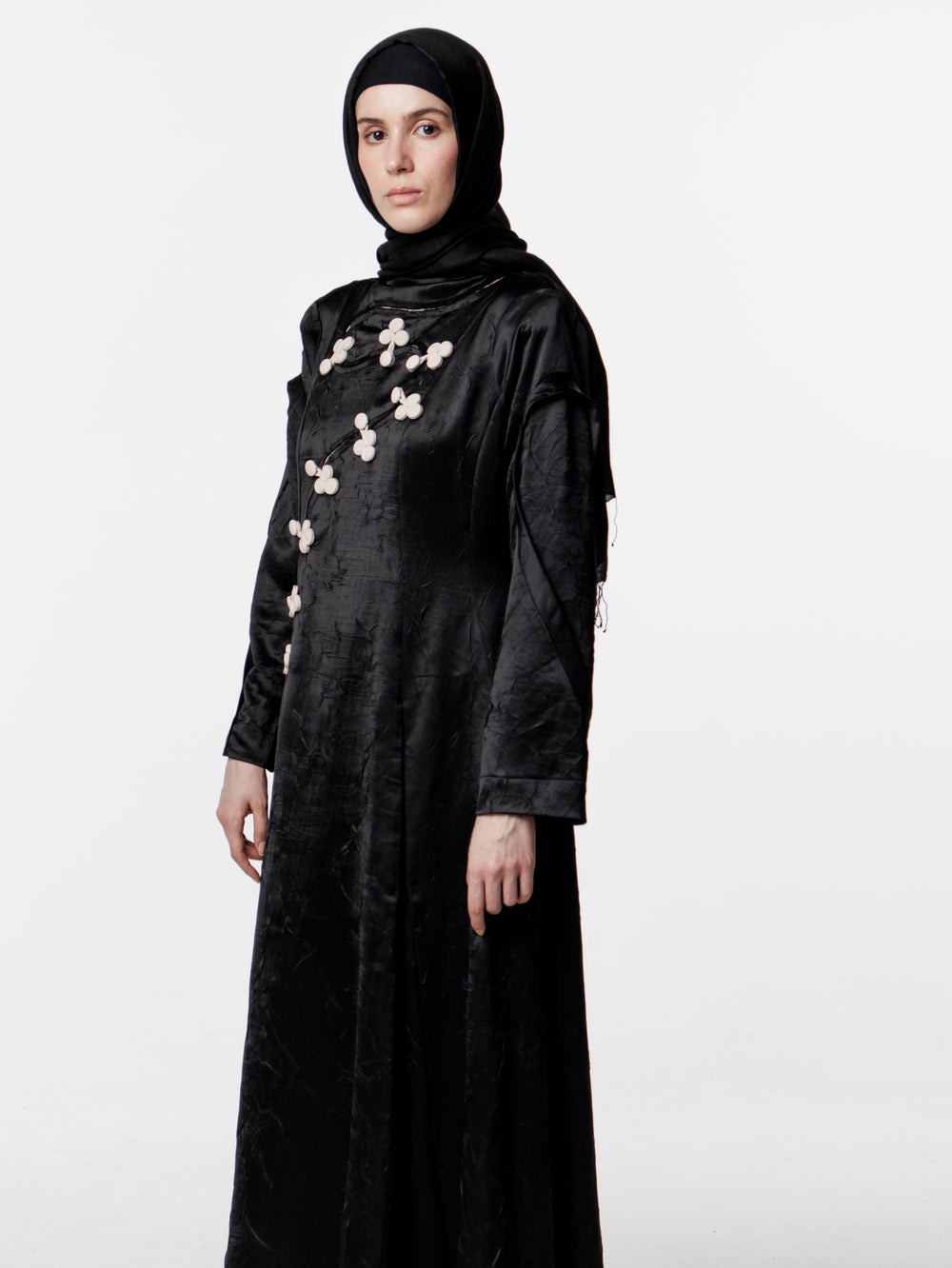Modest Japanese Cut Pleated Long Satin Dress