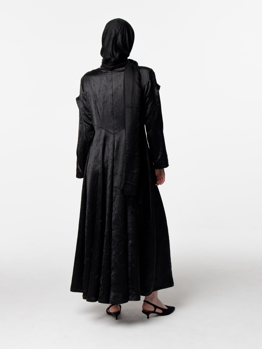 Modest Japanese Cut Pleated Long Satin Dress